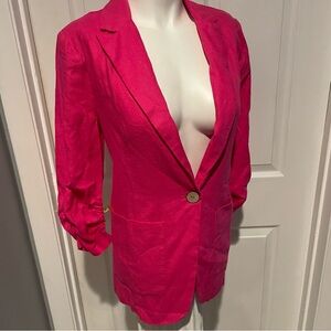 ELLEN TRACY HOT PINK BLAZER LINEN S/XS